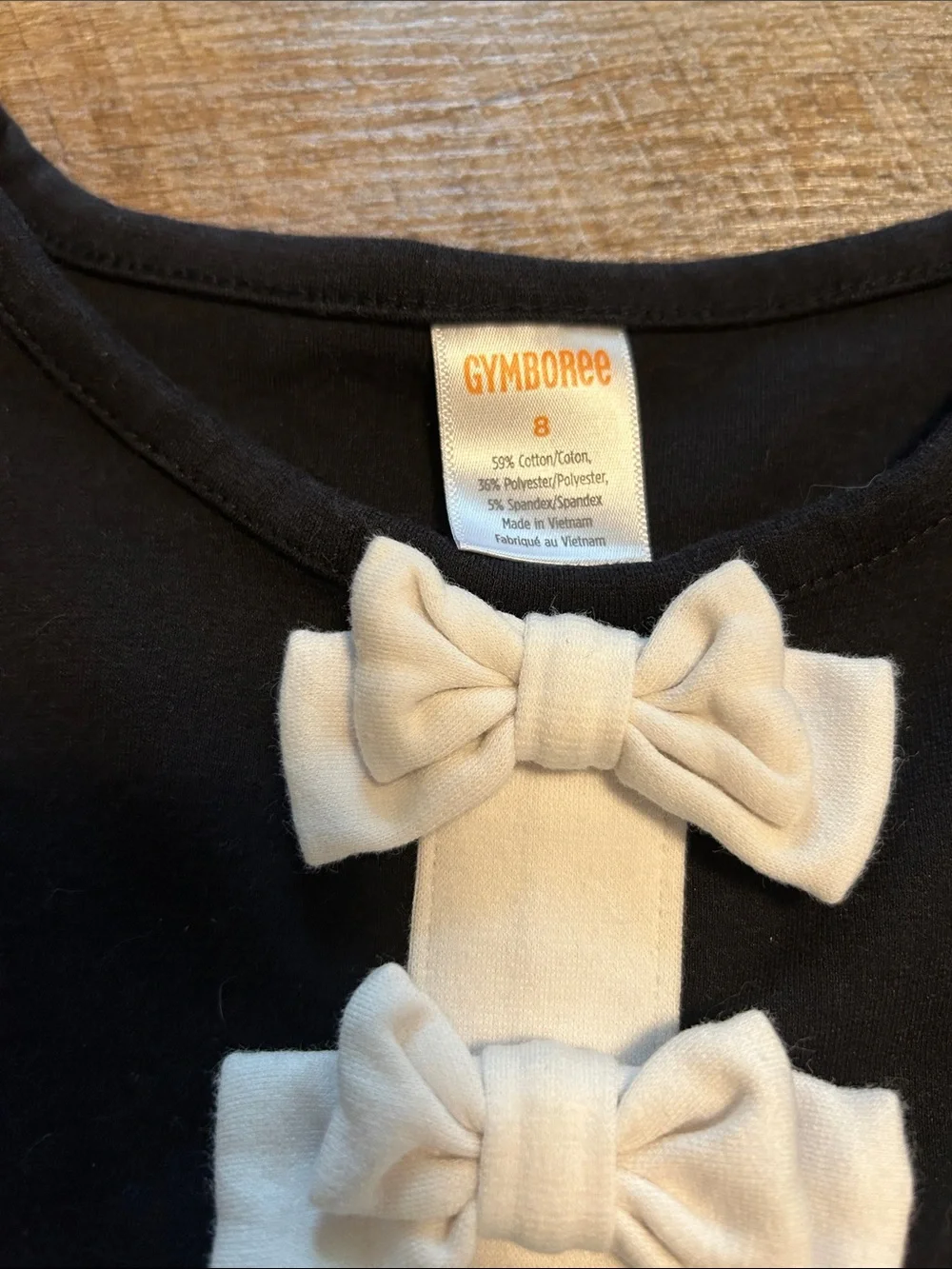 Gymboree Black Dress with Cream Trim and Bow Accents